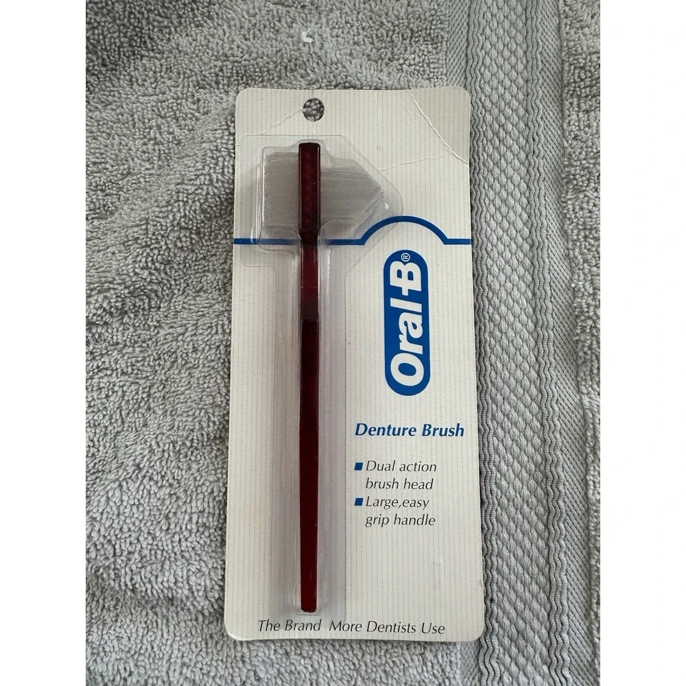 Oral-B Denture Dual Head Denture Brush NOS 1991 Vintage Red Movie Prop